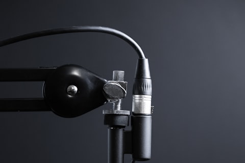 Podcast studio with a broadcast microphone